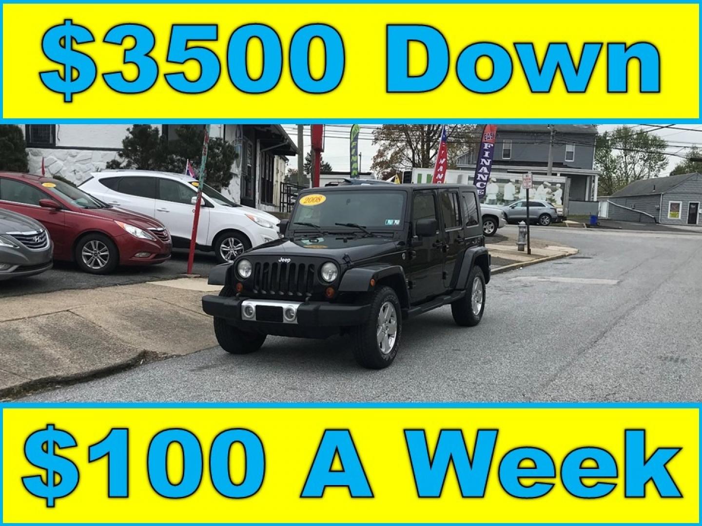 2008 Black /Black Jeep Wrangler Unlimited Sahara 4WD (1J8GA59198L) with an 3.8L V6 OHV 12V engine, Automatic transmission, located at 577 Chester Pike, Prospect Park, PA, 19076, (610) 237-1015, 39.886154, -75.302338 - Photo#0